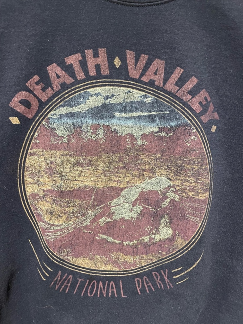 Death Valley National Park Graphic Tee - Black with Vintage Rust & Gold Print